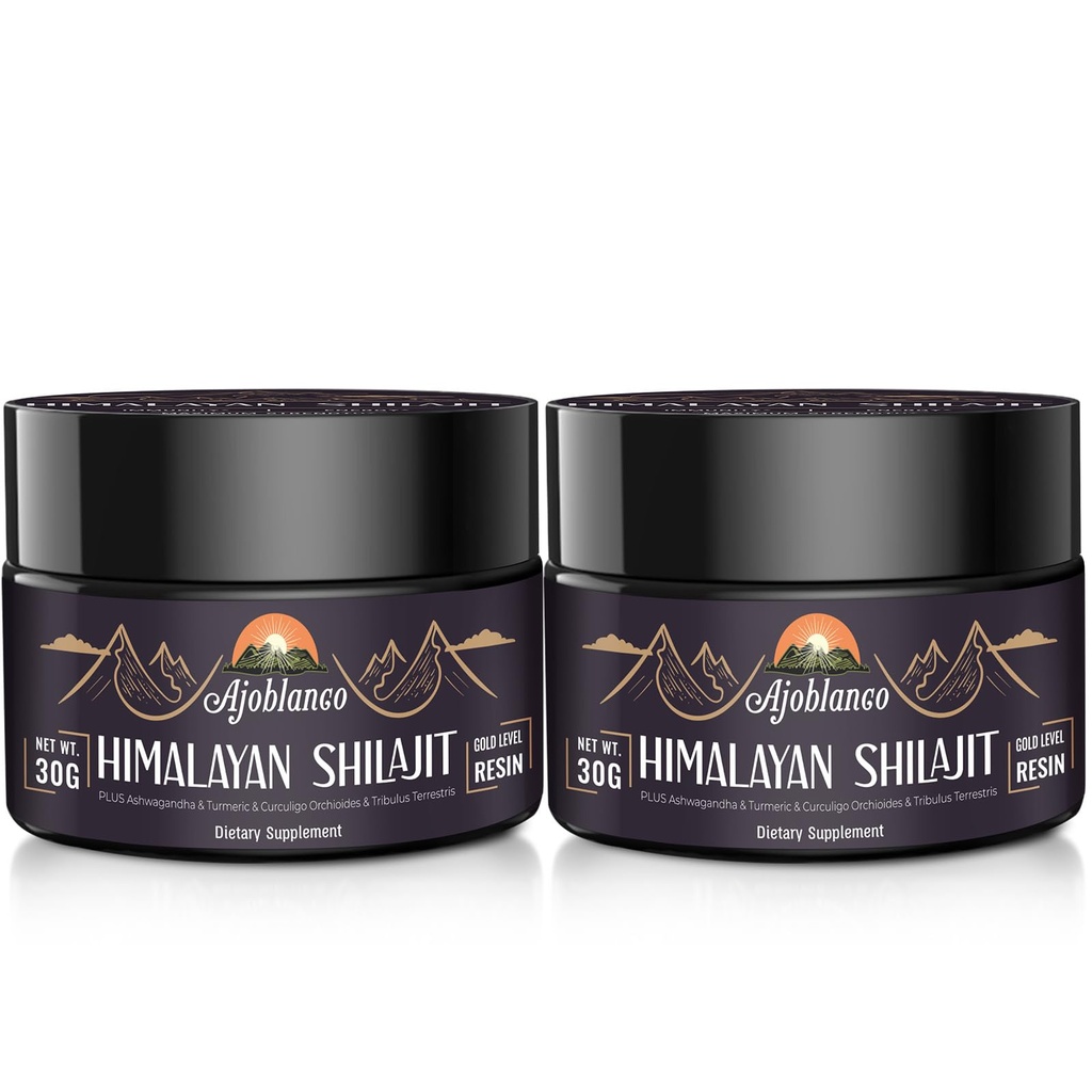 Ajoblanco 600 mg Doğal Himalaya Organik Shilajit Giyim - Himalaya Altın Shilajit Giyim Enerji, Güçlü ve Immunity, 2 Paket
