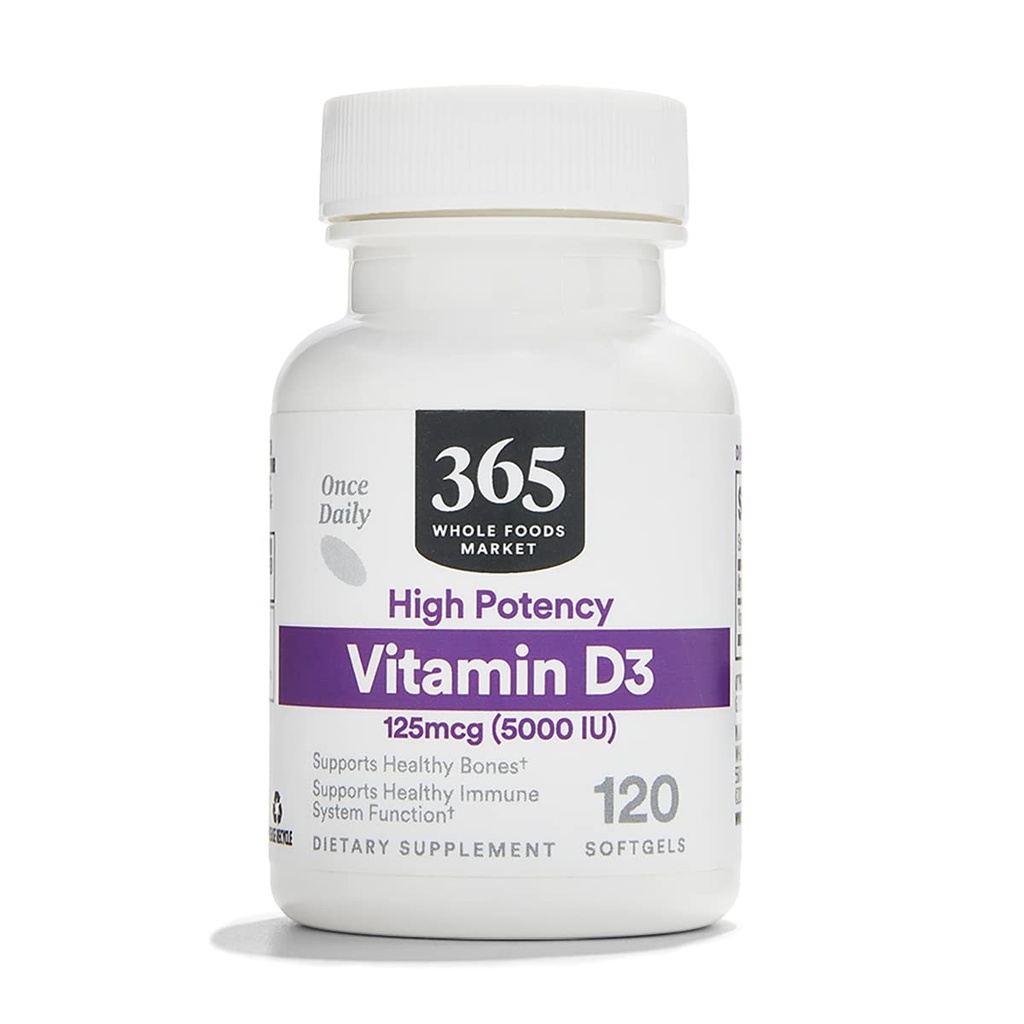 365 by Whole Foods Market, D3 Softgels, 5000 IU, 120 CT