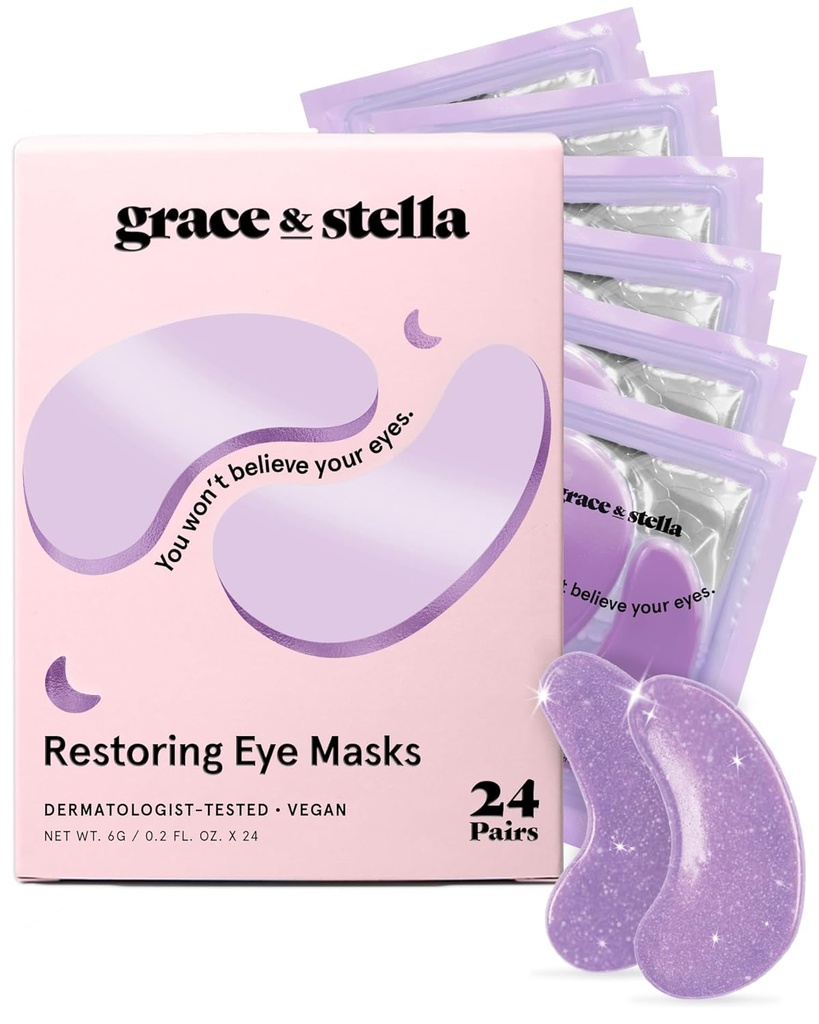 grace & stella Retinol Under Eye Patches for Puffy Eyes and Dark Circles - Αποκατάσταση Gel Under Eye Masks with Hyaluronic Acid - Vegan Cruelty-Free Skincare, δώρα γενεθλίων για γυναίκες (Purple, 24 Pairs)