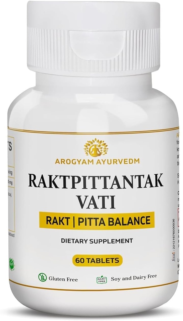 Dr. Pushp's AROGYAM AYURVEDM RAKATPITTANTAK KDVI for Pitta Balance, Blood Purifier- Pack of 60 Tablets