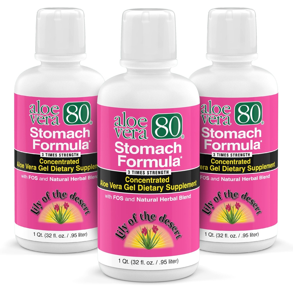 Lily Of The Desert Stomach Formula, Aloe Vera 80 Gel - Sepery Elm, Chamomile, Peppermint ve Ginger for Gut Health, Heartburn, Acid Reflux, 32 Oz (Pack of 3)