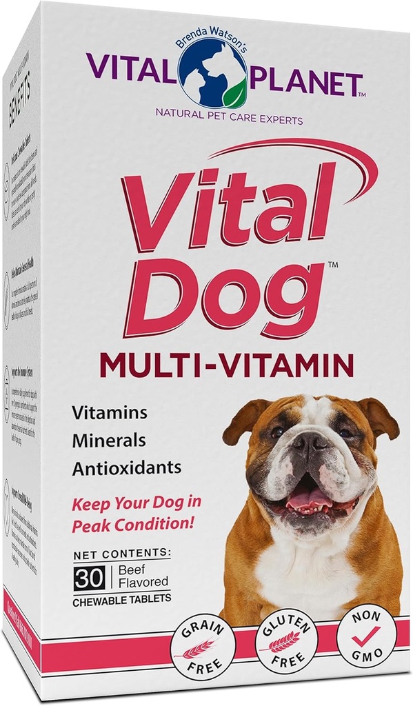 Vital Planet - Vital Dog Multi Chewable Tablet Supplement for daily Health with Vitamins, Minerals and Antioksis for Dogs - 30 Beef Flavored Chewable Tabletler