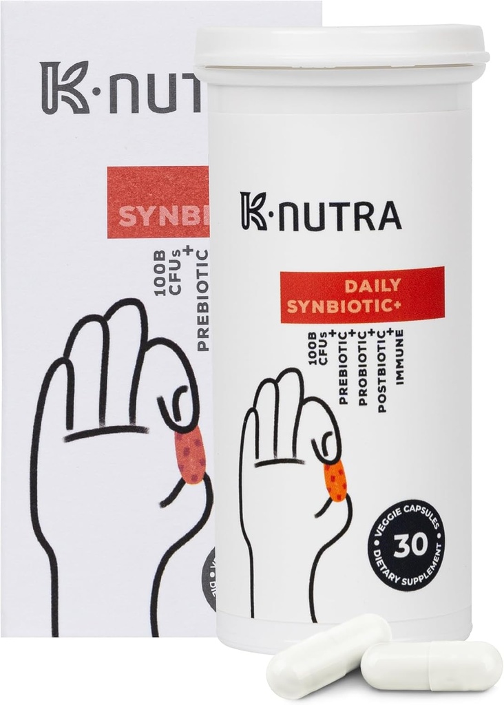 K-Nutra Daily Synbiyotik+ | 30 Capsules | 4-in-1 Prebiyotikler, Probiyotikler & Postbiyotikler | 100 Milyar CFUs | Gut & Digestive Health Supplement for Women & Men