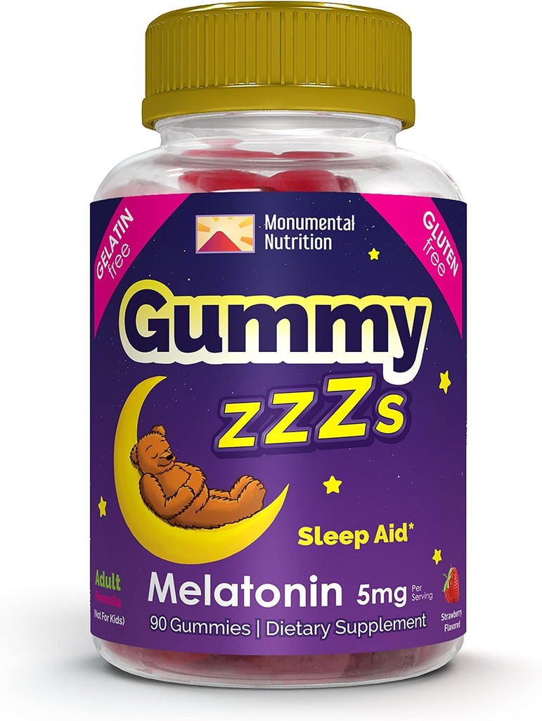 Gummy ZZZs Melatonin - Sleep Gummies 5 mg - Strawberry Flavor - 90 Kont - Vegan-Friendly, Gelatin ve Gluten Free - Halal ve Kosher Onaylandı - Erkekler ve Kadınlar için Gece Zaman Gummies