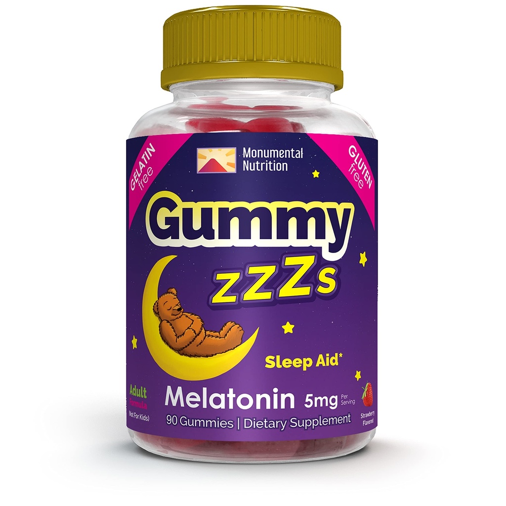 Gummy ZZZs Melatonin - Sleep Gummies 5 mg - Strawberry Flavor - 90 Kont - Vegan-Friendly, Gelatin ve Gluten Free - Halal ve Kosher Onaylandı - Erkekler ve Kadınlar için Gece Zaman Gummies