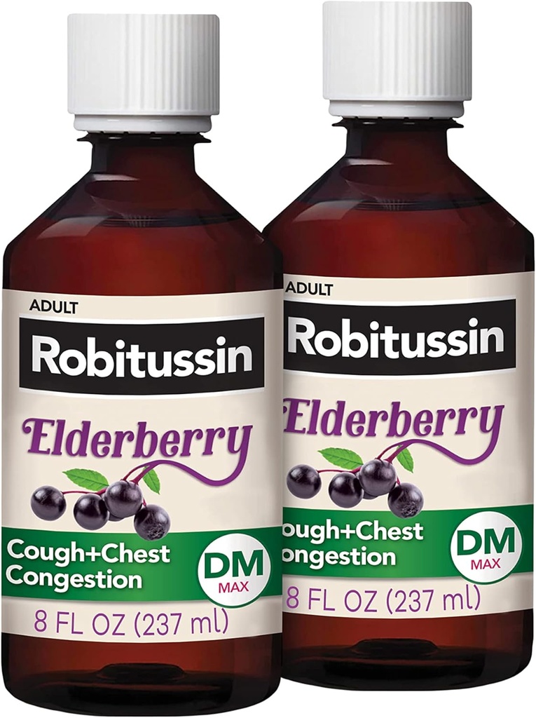 Robitussin maksimum Güçlü Yaşlılar Cough Plus Chest Congestion DM, yetişkinler için baskıcı, Drowsy Liquid Cough ve Chest Congestion Relief - 2x8 Fl Oz