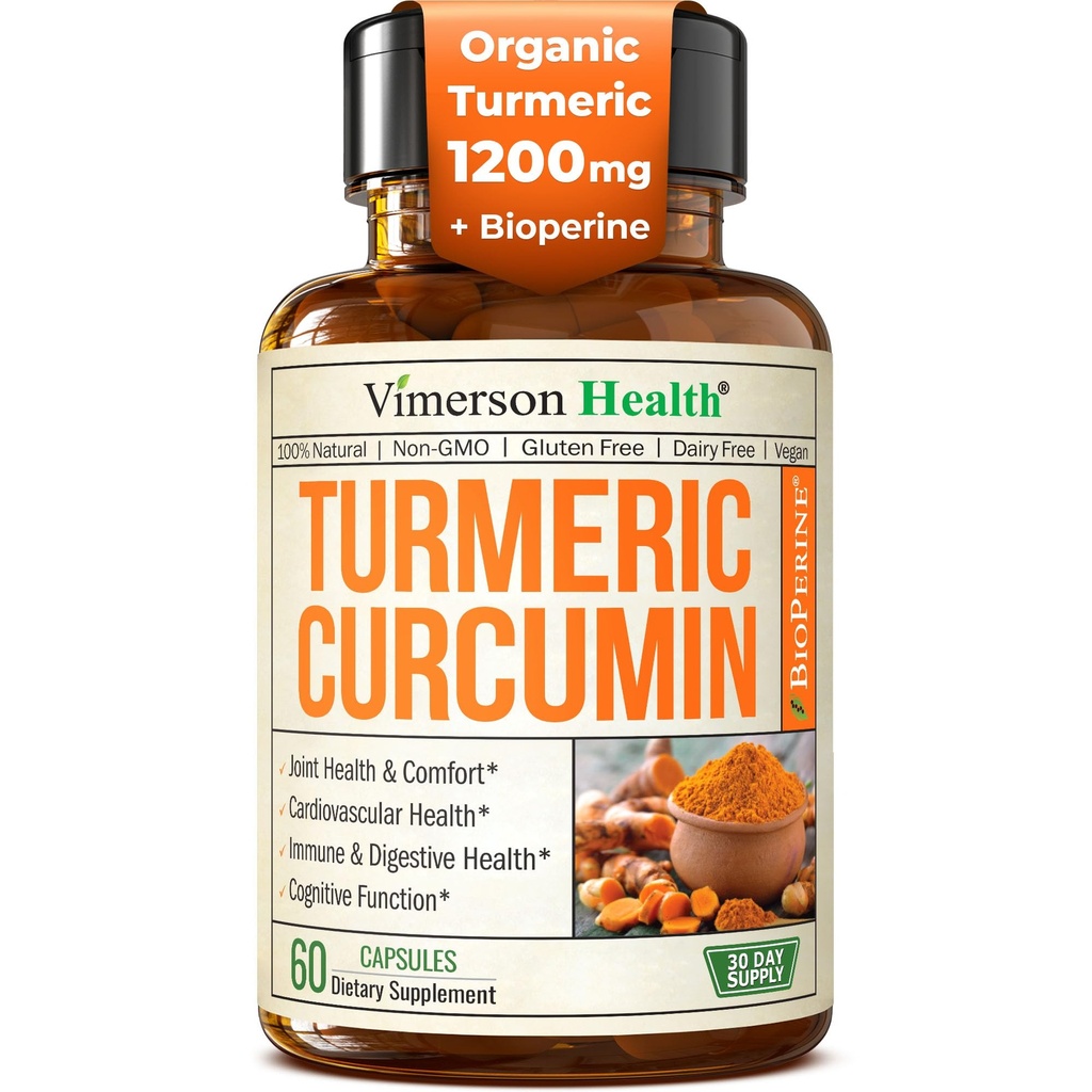 Turmeric Curcumin Supplement with Black Pepper Extract - High Potency Organic Turmeric 1200 mg &% 95 Curcuminoids for Joint & Digestive Health - Ortak Destek Supplement - 60 Vegan Curcuma Capsules