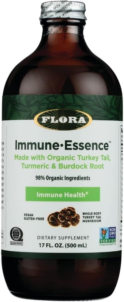 Flora Health Flor-Essence with Turkey Tail & Turmeric, Rich in Polysaccharides, 35+ Phenolics with Antioksis and Immunity Support, 17-fl. oz. Şişe cam şişe