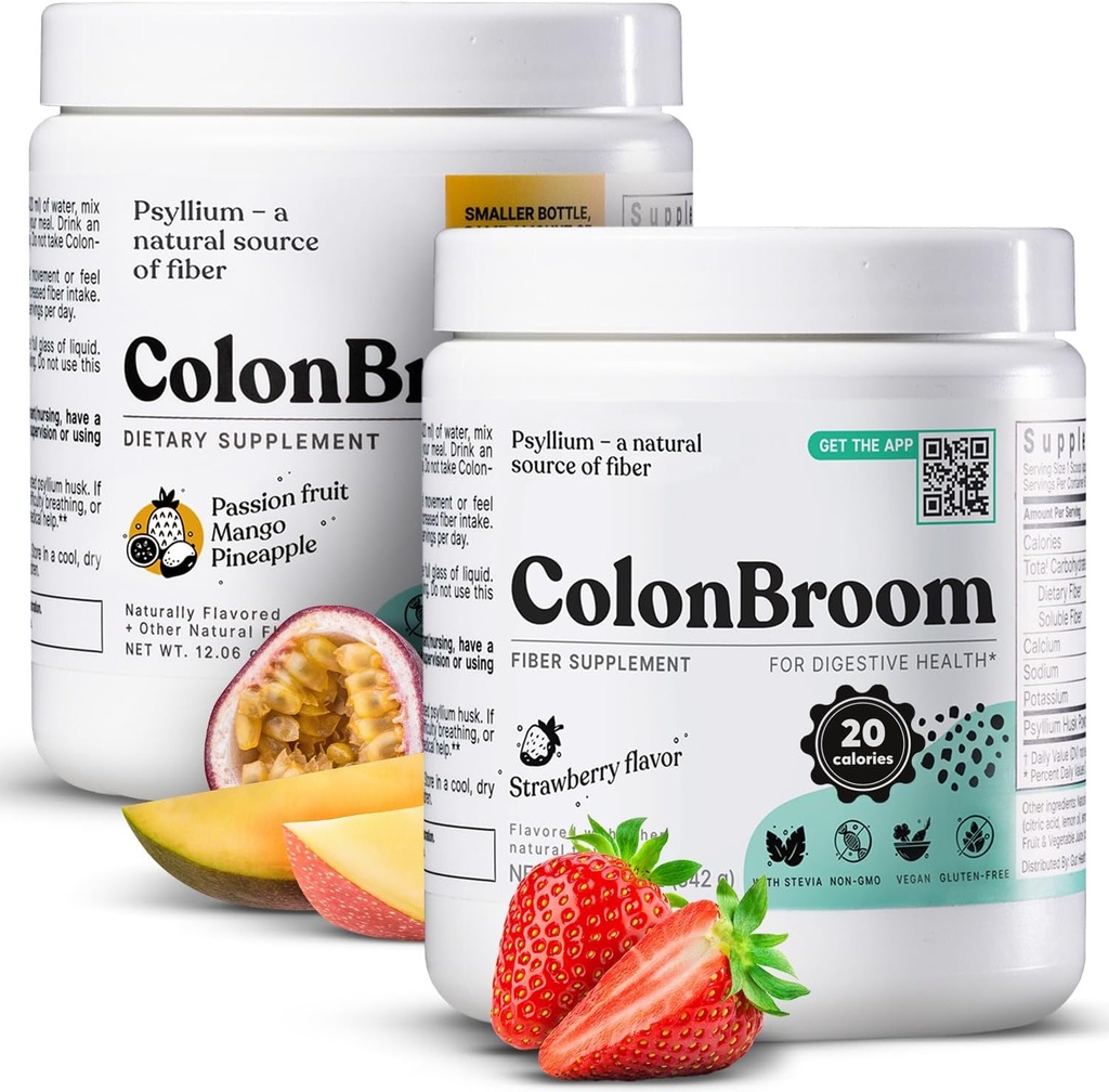 KolonBroom Psyllium Husk Toz (Strawberry & Tropikal Meyveler) - Kolon Broom Colon Blose for Bloating Relief & Gut Health - Fiber Toz İç - Vegan, Gluten Free, Non-GMO Fiber Toz Supplement