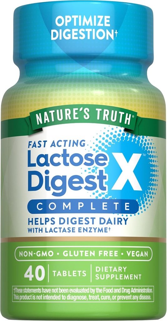 Nature's Truth Lactose Digest Pills Fast Acting | Yetişkinler için | Lactase Enzyme | Vegan, Non-GMO & Gluten Free Supplement Supplement