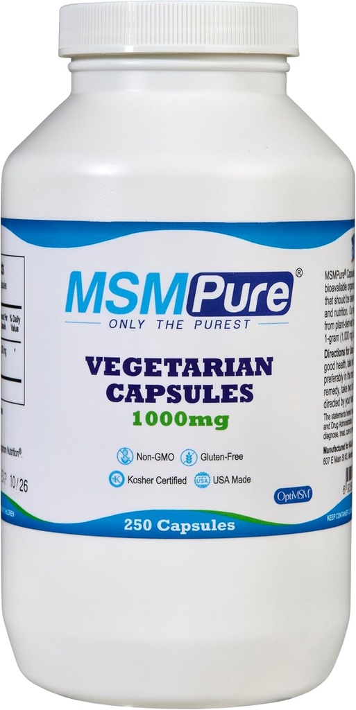 KALA ΥΓΕΙΑ MSMPure MSM Χορτοφαγικές κάψουλες – 1000 mg US-Made MSM ανά κάψουλα για κοινή υγεία, εμφάνιση δέρματος, υποστήριξη μαλλιών και νυχιών – 250 Count, Organic Sulfur