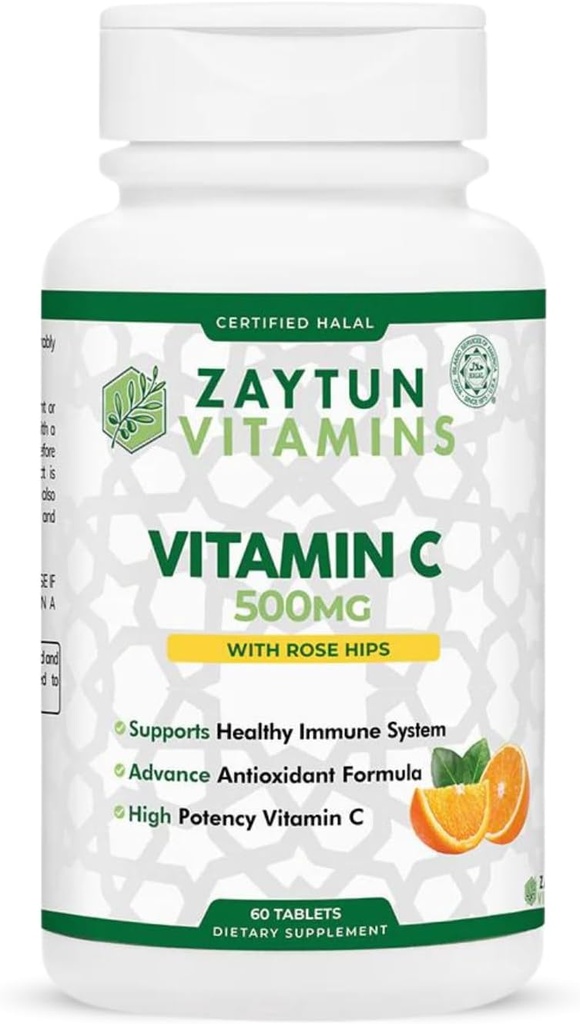 Hell Vitamin C 500 mg Tabletleri Rose HIPS Supports Immune System, Citrus Bioflavonoids - Vegan - Gluten-Free - 2 Ay Supply - Halal Vitaminleri