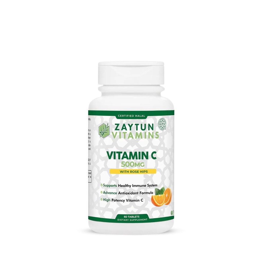 Hell Vitamin C 500 mg Tabletleri Rose HIPS Supports Immune System, Citrus Bioflavonoids - Vegan - Gluten-Free - 2 Ay Supply - Halal Vitaminleri