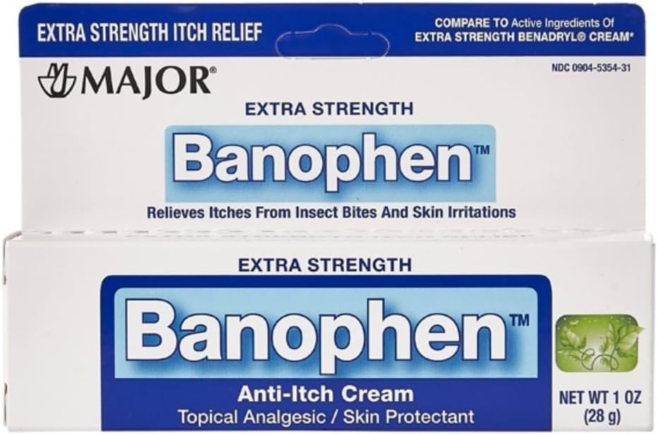 MAJOR Extra Strength Banophen - Anti-Itch Cream - Topical Αναλγητικό Προστατευτικό του Δέρματος - Helps Relief Iches from Insect Bites and Skin Irritations - 1 Oz. (1 Pack)