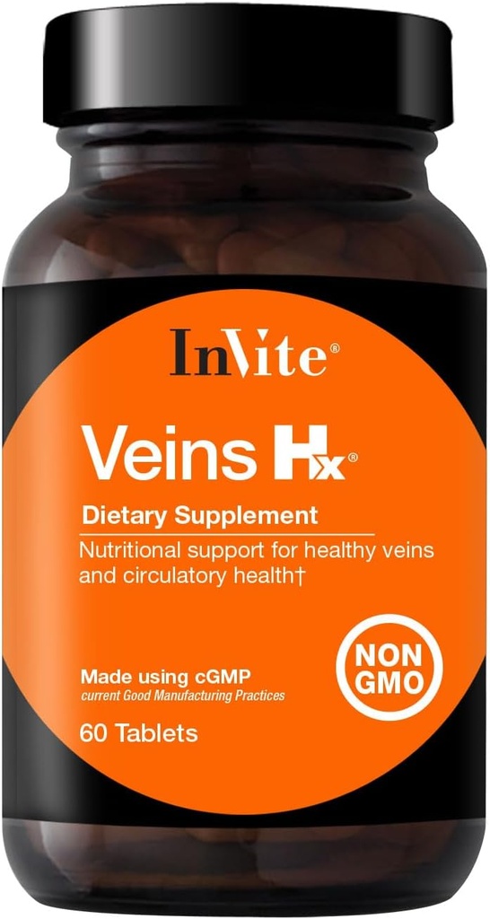 Invite Health Veins Hx® - Supports Veins and Circulatory Health - Contains Vitamin C, Citrus Bioflavonoids, Horse Chestnut Seed, Gotu Kola, Bilberry Fruit - 60 Tablets