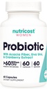 Nutricost Probiotic for Women 60 Δισεκατομμύρια CFU, 60 κάψουλες, Complex with Acacia Fiber, Uva Ursi, & Cranberry Extract - Μη ΓΤΟ & Χωρίς γλουτένη