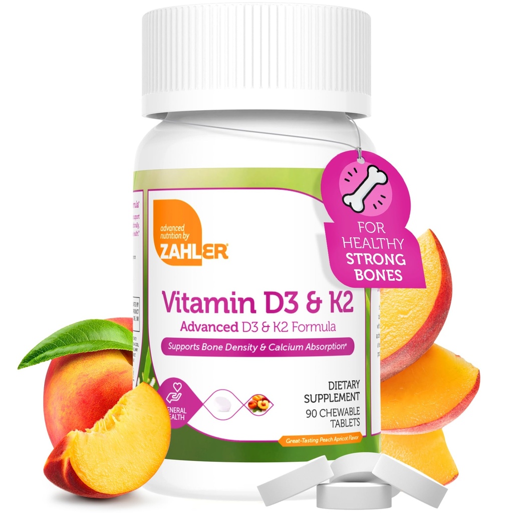 Zahler - Βιταμίνη D3 & K2 Chewable Supplement (90 Count) - Certified Kosher K2 D3 Vitamin 5000 IU Delicious Chew Tablet - Βιταμίνη D & K2 για Ασβέστιο Απορρόφηση, Πυκνότητα των οστών & Ανοσολογική Υποστήριξη