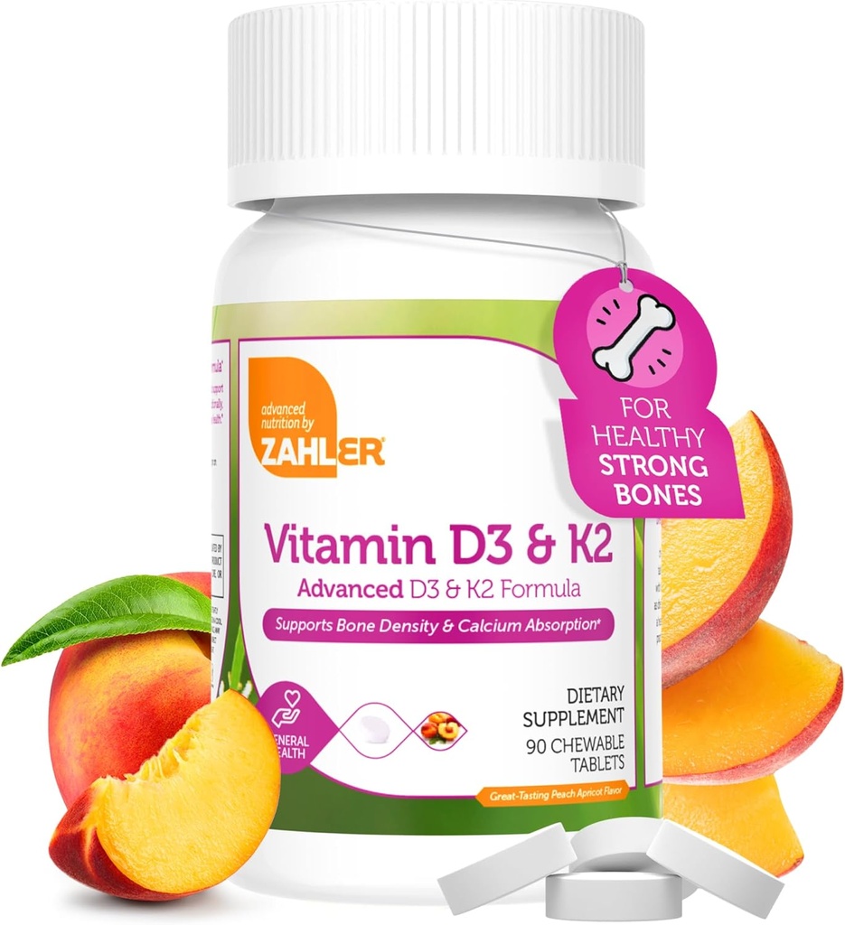 Zahler - Vitamin D3 & K2 Chewable Supplement (90 Kont) - Sertifikalı Kosher K2 D3 5000 IU Delicious Chew Tablet - Vitamin D & K2 foruba Abpole, Bone Mechanic & Immune Support