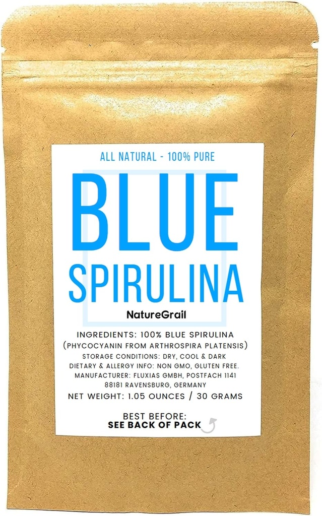 Blue Spirulina Powder - 100% Pure Phycocyanin - Βαθύ μπλε χρώμα τροφίμων - Arthrospira Platensis - Καθαρό βάρος: 1.05oz/30g