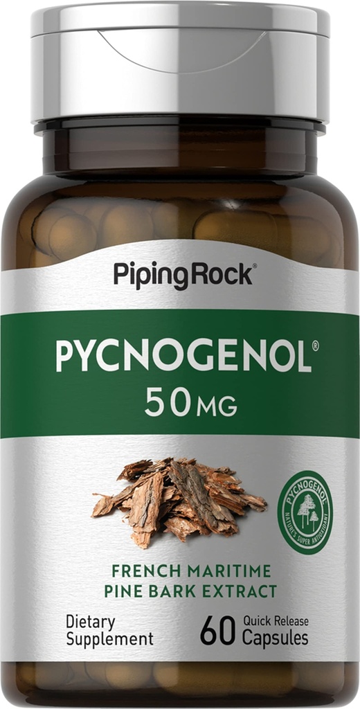 Piping Rock Pycnogenol Supplement | 50 mg | 60 Capsules | Fransız Deniz Standardı Bark Ekstraksiyon | Pinus Pinaster for Men and Women | Non-GMO, Gluten Free