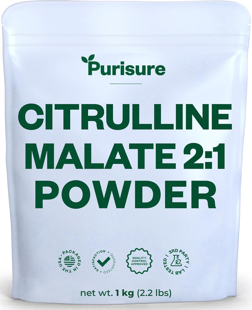 Purisure L Citrulline Malate 2:1 σε σκόνη, 1 kg, συμπλήρωμα και νιτρικό για την απόδοση και την ενέργεια δύναμη, πριν από την προπόνηση L Arginine L Citrulline συμπλήρωμα σκόνης, 334 Σερβίρει