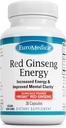 EuroMedica Red BTC Enerji - Sağlıklı Enerji ve Focus'u Desteklemek için Tamam - Kore Kırmızı Deri Tozu - Vegan Tabletleri Sağlıklı Endurance - 30 Capsules