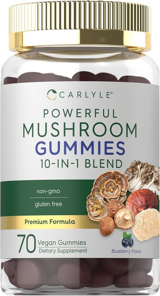 Carlyle Mushroom Supplement Gummies | 70 Vegan Gummies | 10in-1 Mix | Non-GMO ve Gluten Ücretsiz