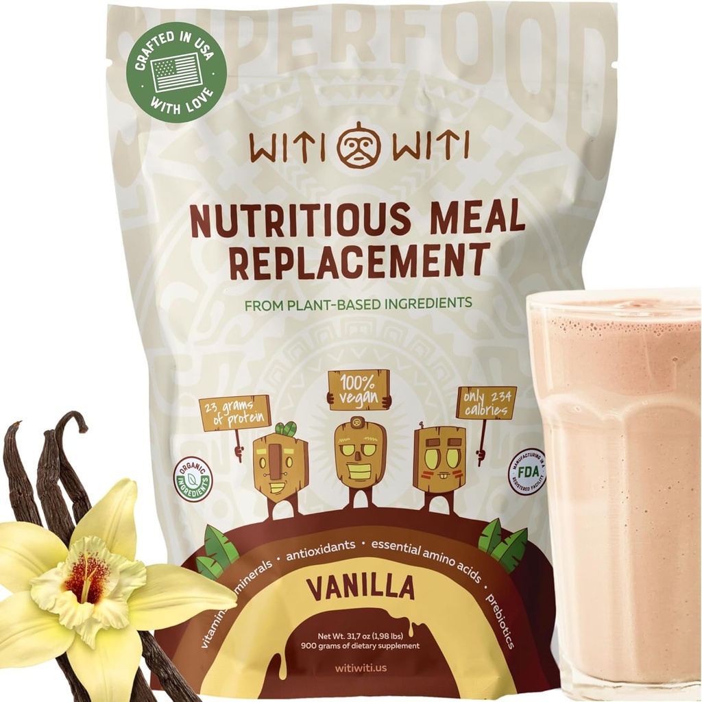 WitiWiti Vegan Mealchange, Vanilla - Bitki bazlı Protein Toz 23g - Superfood, Greens, Prebiyotikler, Vitaminler ve Mineraller - Süt&Gluten Free - All in One Shake for Women & Men, 15 Svgs
