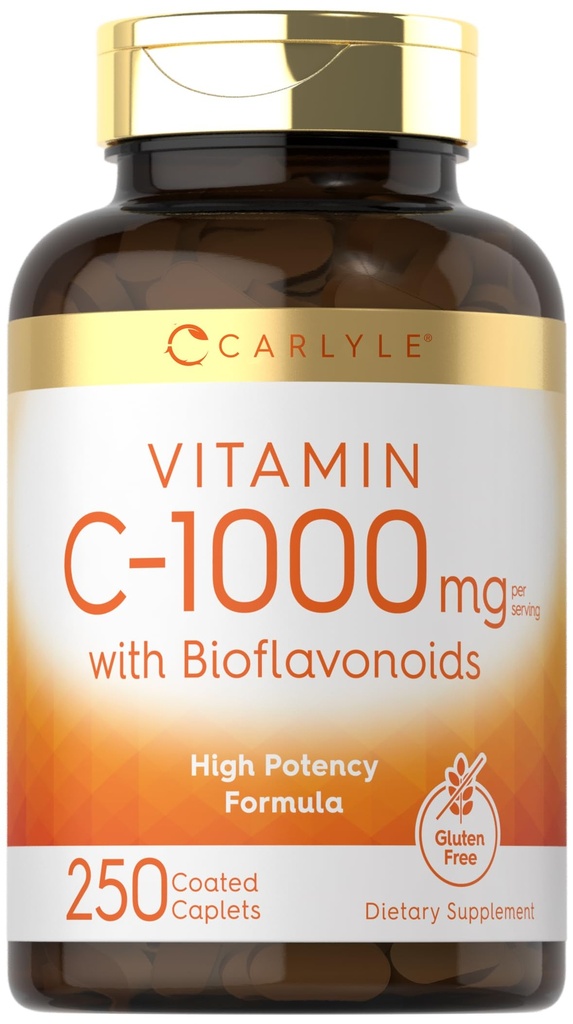 Carlyle Vitamin C 1000 mg with Bioflavonoids | 250 Caplets | Rose HIPS | Vegetarian, Non-GMO, Gluten Free Supplement Supplement Supplement