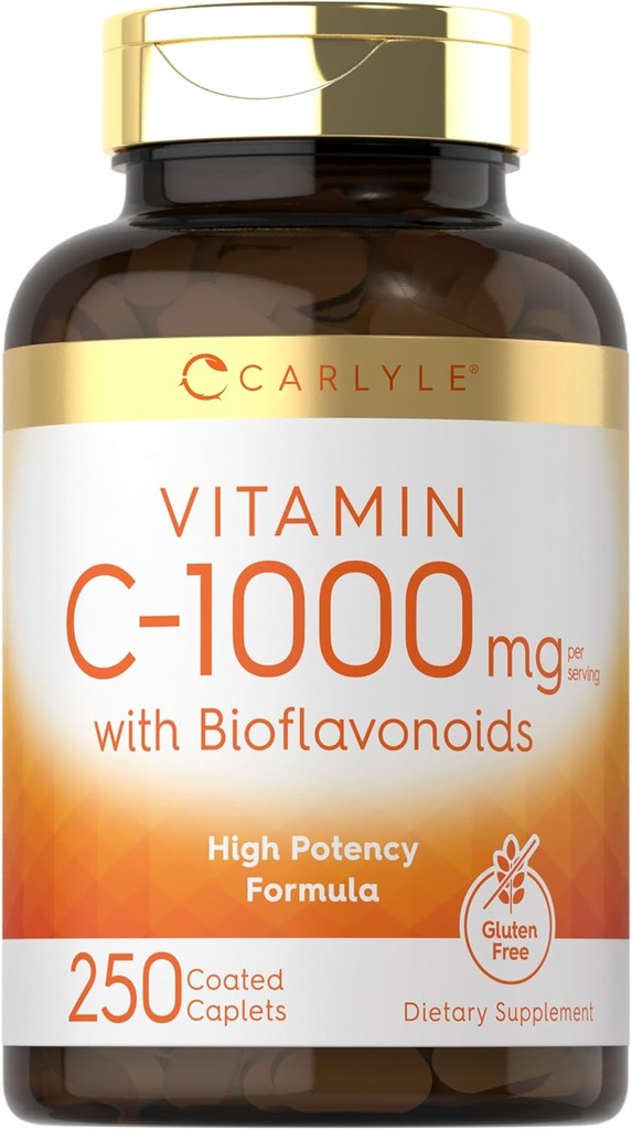 Carlyle Vitamin C 1000 mg with Bioflavonoids | 250 Caplets | Rose HIPS | Vegetarian, Non-GMO, Gluten Free Supplement Supplement Supplement