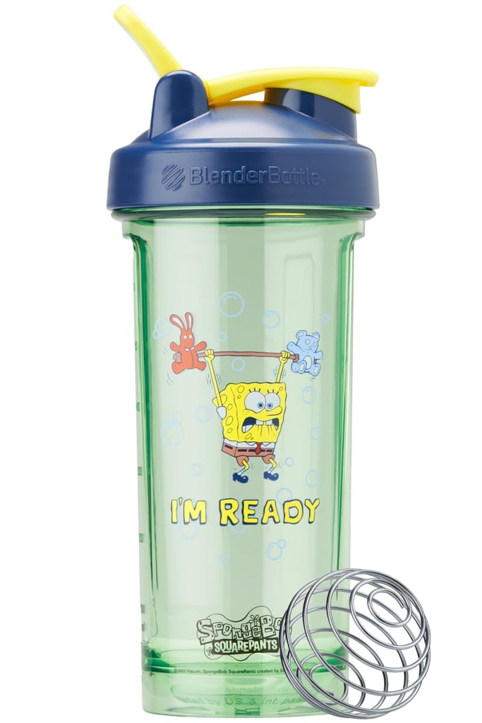 BlenderBottle Spongebob Shaker Şişe Pro Serisi Protein Shakes ve Pre Workout için Mükemmel, 28-Ounce, Blue, Im Ready!