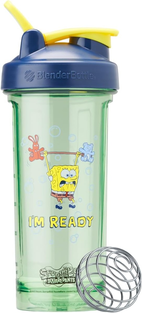 BlenderBottle Spongebob Shaker Şişe Pro Serisi Protein Shakes ve Pre Workout için Mükemmel, 28-Ounce, Blue, Im Ready!