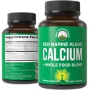 Plant Based Calcium - Red Marine Algae Calcium Supplement with Vitamin C, D3, K, Magnesium, and Whole Food Vegetable Blend. Vegan Capsules for Bones and Joints. 120 Pills, Tablets