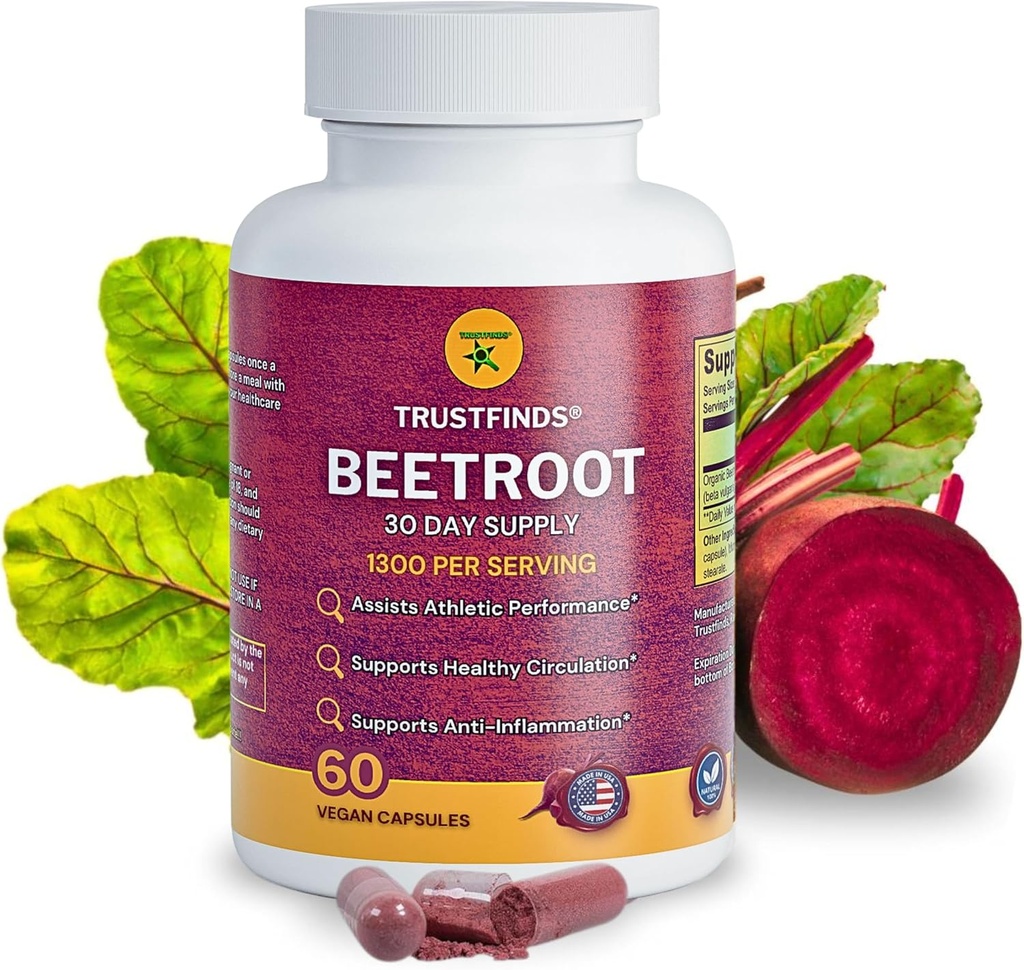 Organik Arıtroot Toz 1300 mg hizmet başına - 60 Capsules |% Natural Beet Root, No Gluten, No Sugar, Vegan Capsules with No Rice Toz, No Gelatin.
