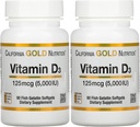 D3 Kaliforniya Altın Beslenmesi - Sağlıklı Kemikler ve Dişler için Destek - Immune System Desteği - Gluten Free, Non-GMO - 125 mcg (5,000 IU) - 2 Pack of 90 Fish Gelatin Softgels