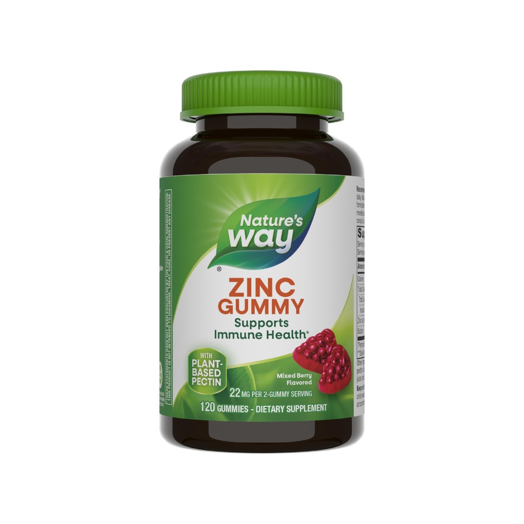 Nature's Way Zinc Gummies, Adult & Kids 9+ Ανοσοποιητική υποστήριξη Gummies*, 100% Ημερήσια αξία ανά υπηρεσία, μικτή γεύση μούρου, 120 μάσημα