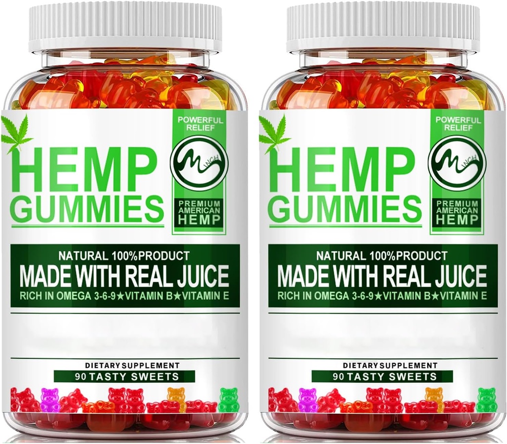 (2 Pack) Hemp Gummies - 90 Üretilen Stres Yardımı Meyveli Gummy Bear ile Hemp Oil