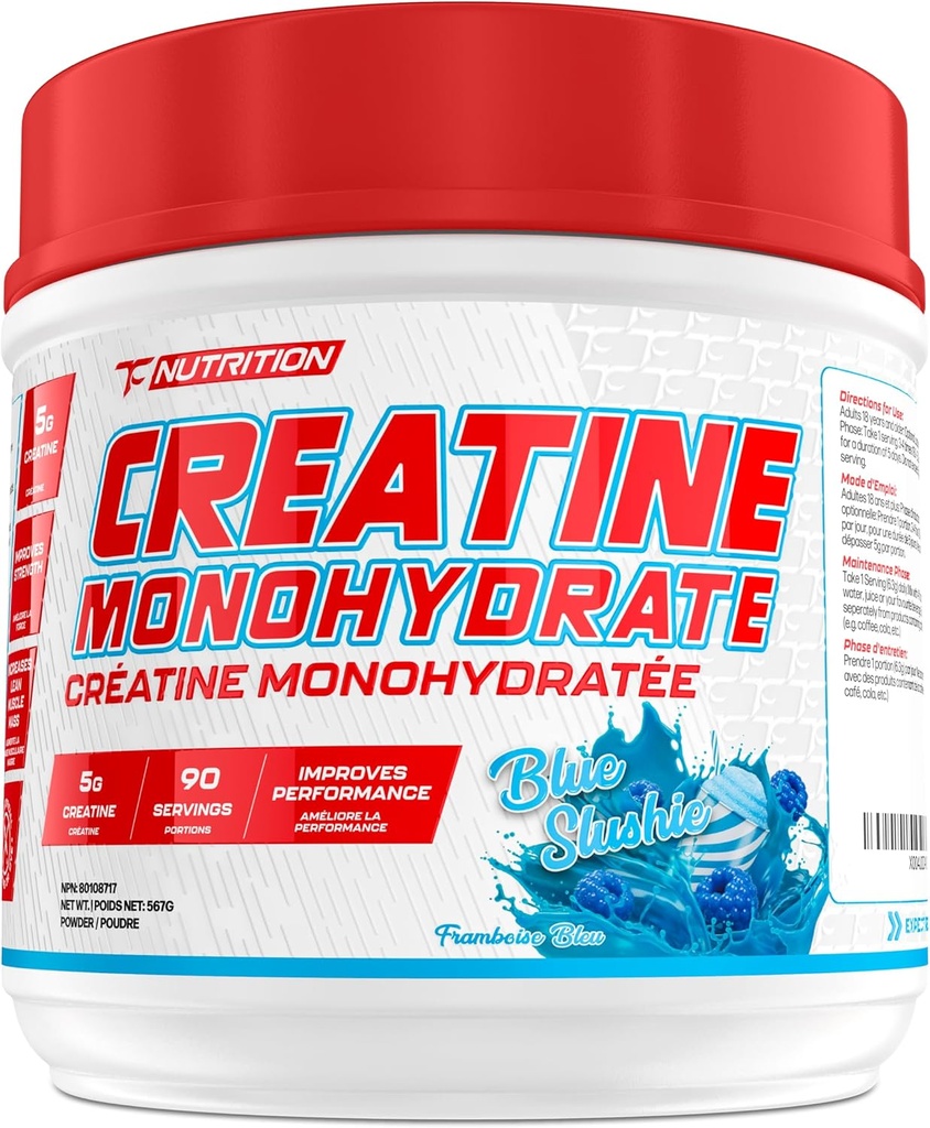 TC Nutrition Creatine Monohydrate Powder 5g - Pure Creatine Powder for Aυξημένη δύναμη, μυϊκή ανάπτυξη, βελτιωμένη αντοχή και απόδοση (90 σέρβις - Blue Slushie, 90 σέρβις - Blue Slushie)