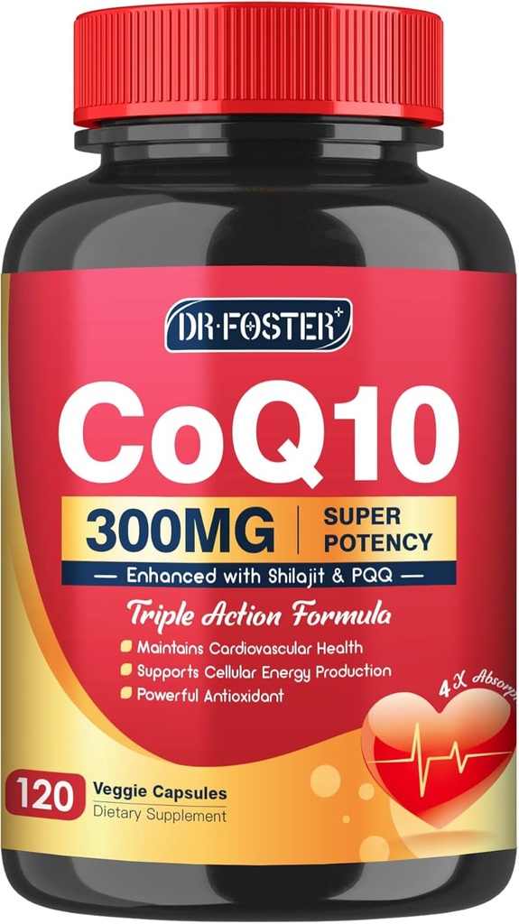 CoQ10 300mg με PQQ & Shilajit - Ισχυρό Αντιοξειδωτικό για την Καρδιά & Εγκεφαλική Υγεία και Παραγωγή Ενέργειας - Υψηλή Απορρόφηση με Bioperine Coenzyme Q10 Συμπληρώματα - 120 Κάψουλες