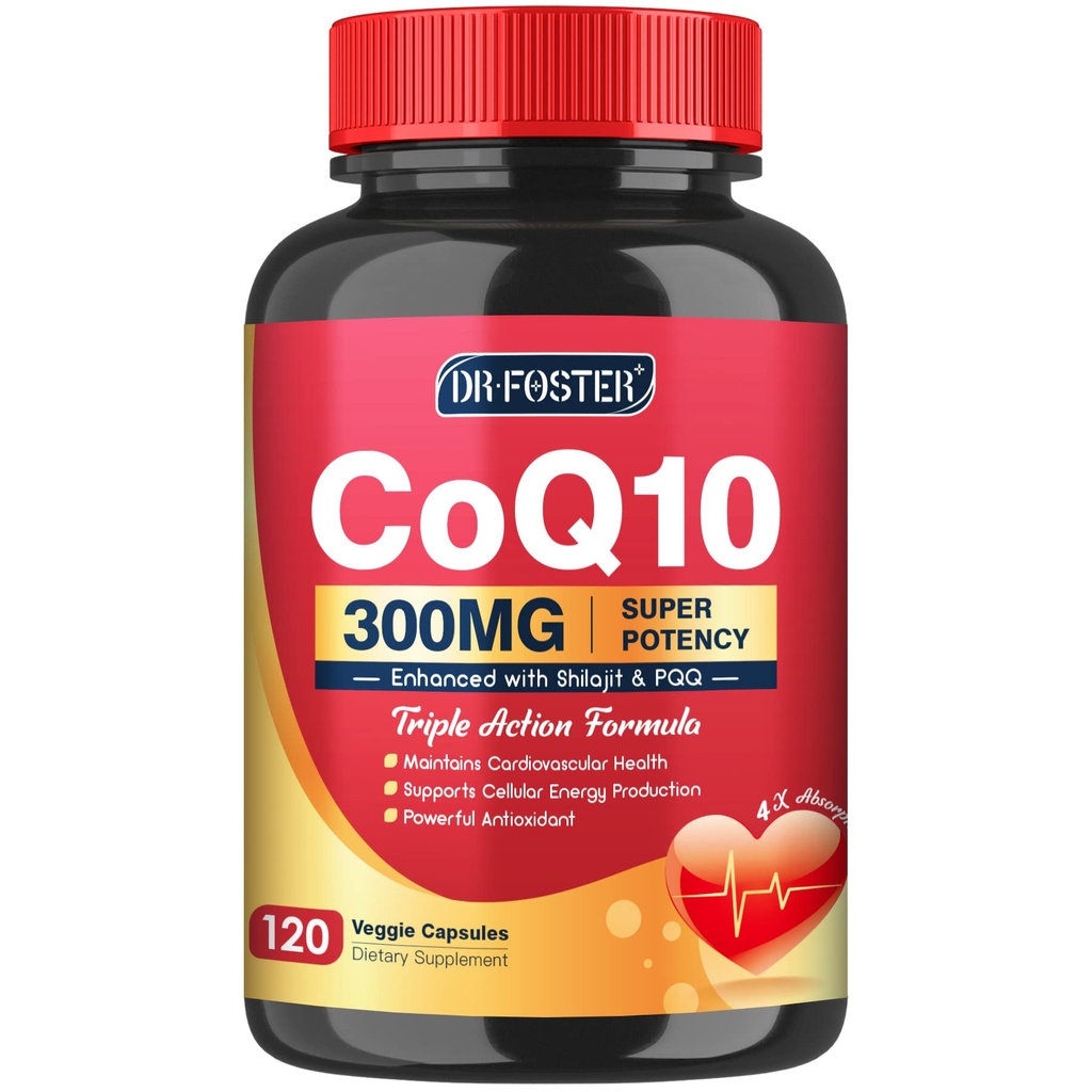 PQ & Shilajit ile CoQ10 300 mg - Kalp ve Beyin Sağlığı ve Enerji Üretimi için Güçlü Antioksit - Biyoperine Coenzyme Q10 Supplements - 120 Capsules