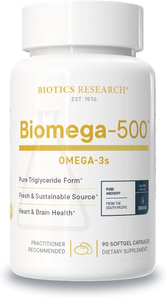 Biotics Research Biomega 500 Omega 3 Fish Oil Supplement, Yüksek derecede İncelenmiş Fish Oil with EPA/DHA, Omega 3 Fatty asit, Supports Immune and Cardiovascular 90 Softgel Capsules