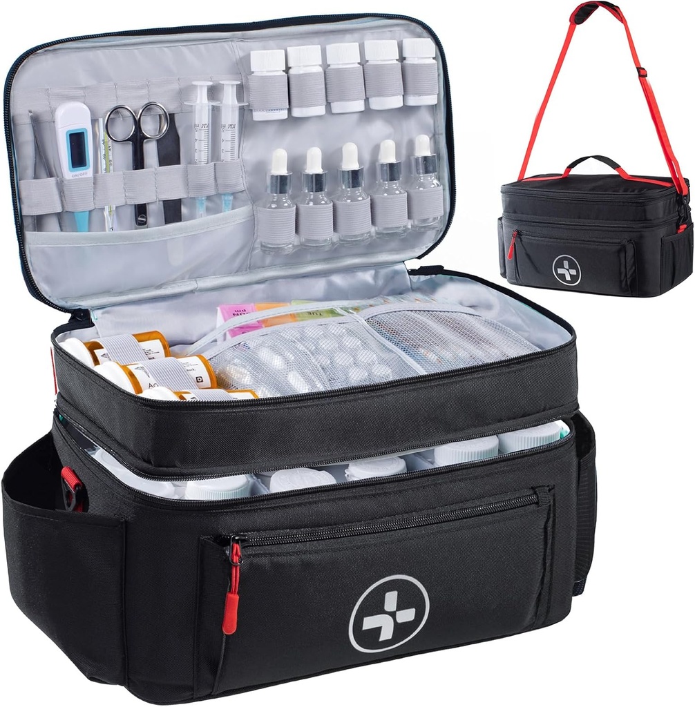 BAGSFY Travel Medicine Bag Organizer, Medical Bag Boş, Ev için Pill Şişe Organizer, Büyük İlaç Deposu, Seyahat İlk Yardım Kit Çantası Boş, Acil Kit.