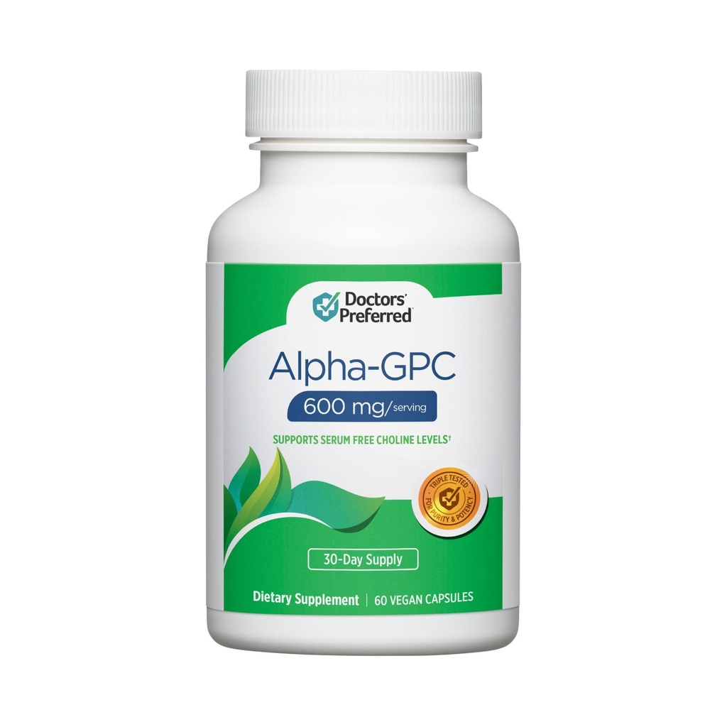 DOCTERS' PREFERRED Alpha GPC Supplement - Premium Formula. 600 MG/Serving, 60 Vegan Capsules, 30-Day Supply