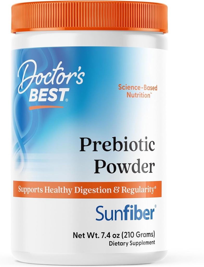 Doctor's Best Prebiotic Fiber Powder with Sunfiber, Υποστηρίζει Υγιεινή Πέψη & Κανονικότητα, Μη-GMO, Χωρίς γλουτένη, Χωρίς σόγια, Vegan, Άγευστη, Μη-Gritty, Easy Dissolve Net Wt. 7.4 oz (210 Grams)