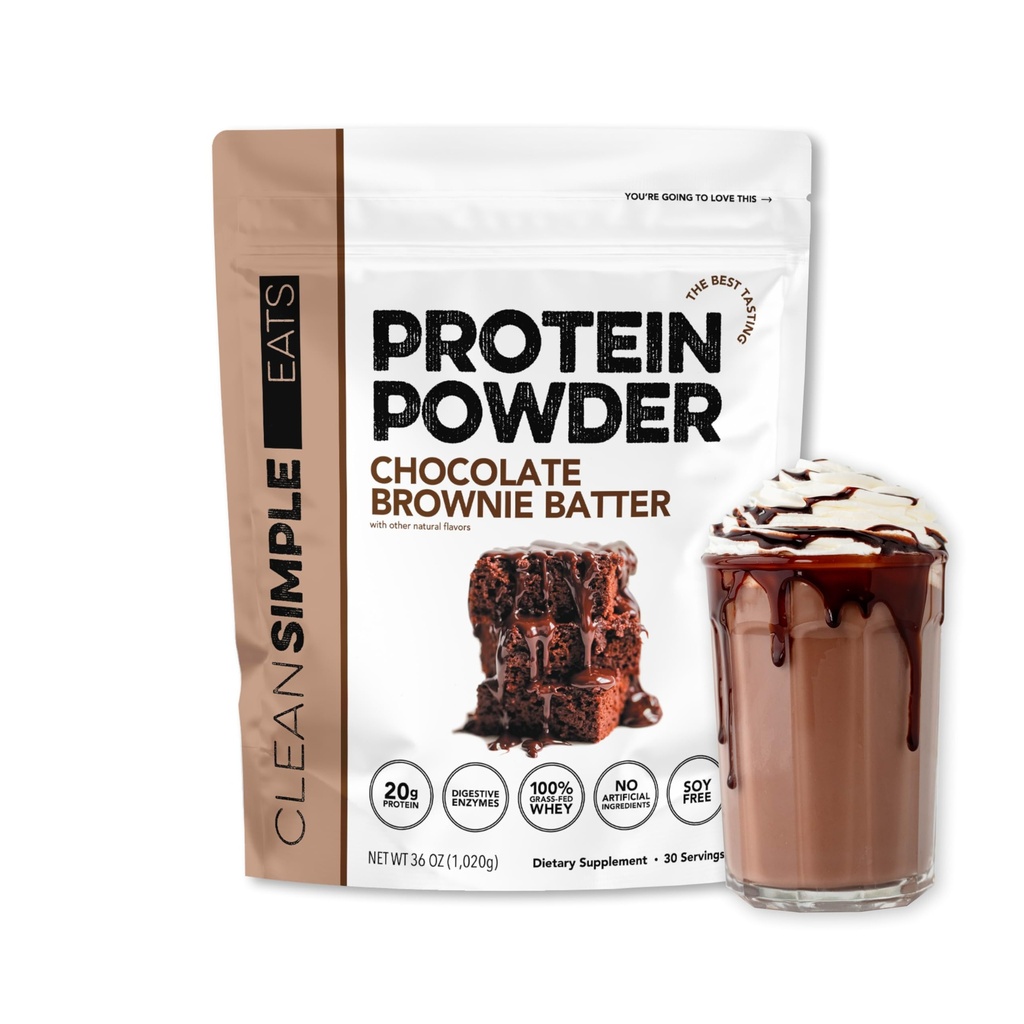 Temiz Basit Yemekler Whey Protein Tozu, Çikolata Brownie Batter Flavor Doğal olarak Tatlıladı,% 100 Grass Fed Protein Tozu Digestive Enzymes & No Yapay Malzemeler, Gluten Free, 30 Servisler
