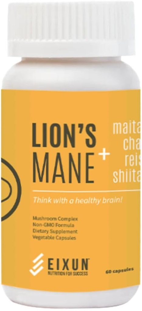 Lion's Mane, Nootropic, Supplement for Brain, Mushroom Complex, Maitake, Shitake, Focus, Natural Energy, Immune System, Concentration, Cardiovascular Health, 60 Capsules.