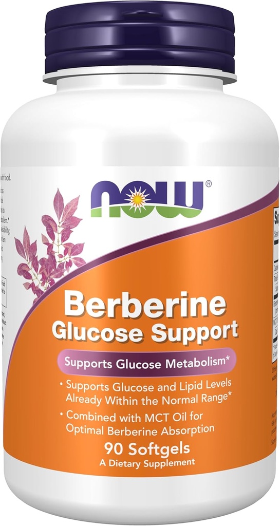 NOW Foods Supplements, Berberine Glucose Support, Combined with MCT Oil for Optimal Berberine Absorption, 90 Softgels