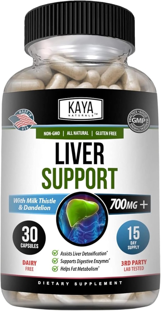 Kaya Naturals Liver Cleanse Detox & Tamir - Süt Butle Supplement - Kadınlar ve Erkekler için Liver Detox - Artichoke Extract and Dandelion Root Capsules - 30 Count