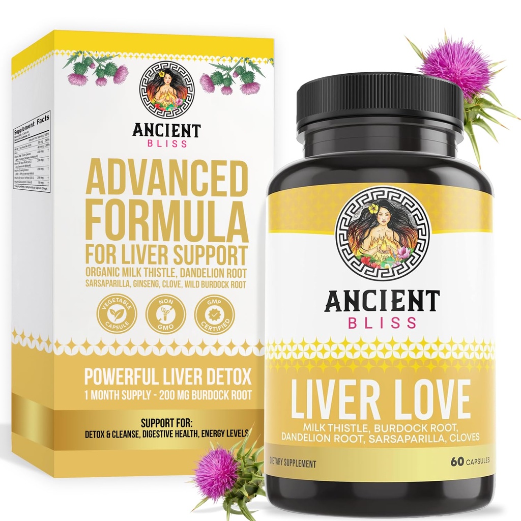 Eski Bliss Liver Love - Doğal Süt Butle Liver Detox ve Liver Health Cleanse Supplement - Erkekler ve Kadınlarda Sağlıklı Yaşama Destek - 60 Capsules - Burdock, Dandelion, Cloves ve More