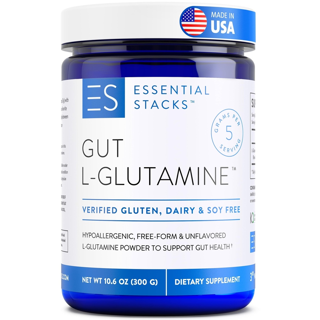Essential Stacks Gut L-Glutamine Toz - ABD'de özel olarak yapılır - Gut Health için Saf L Glutamine Toz (60 Hizmet, Unflavored)